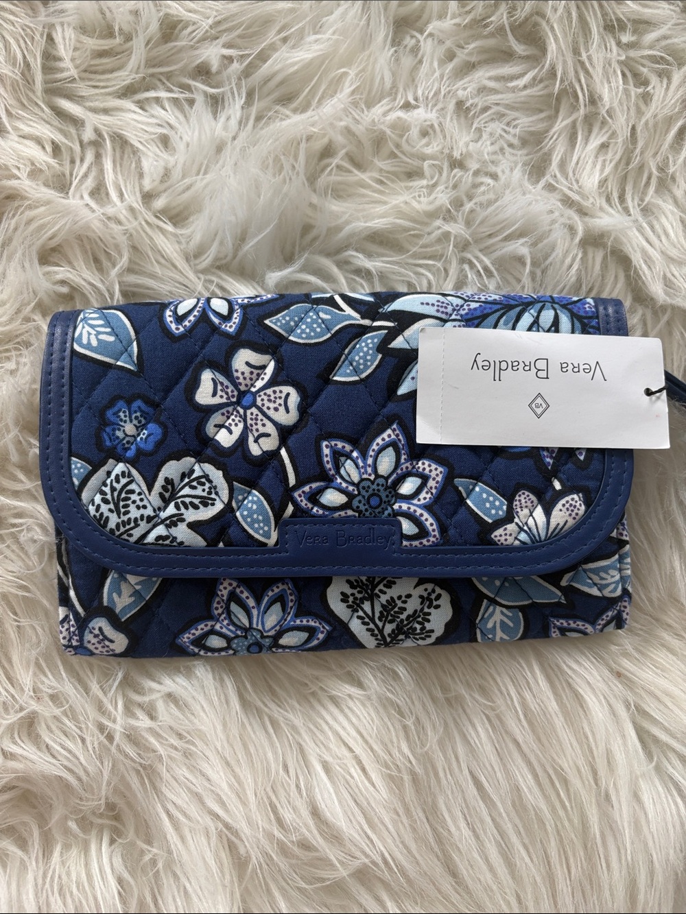 Vera Bradley Navy Quilted Floral Foldover Wallet